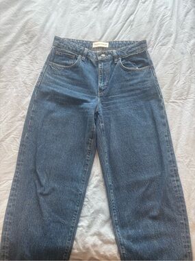 Denim Forum Mid-Rise Barrel Leg Jeans - Dark Blue